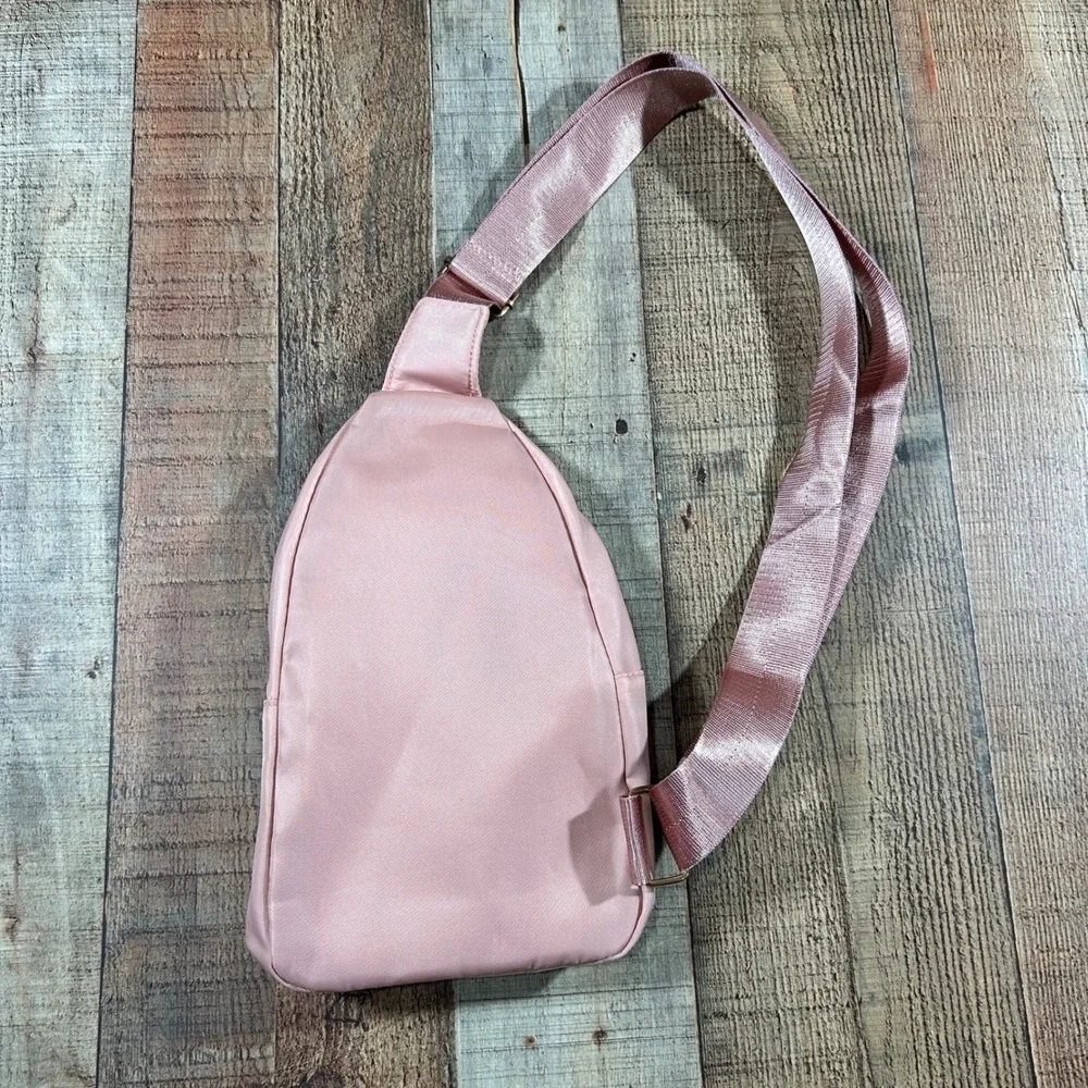 Pink Quilted Sling Bag Crossbody Backpack Travel Purse Adjustable Strap 11x6